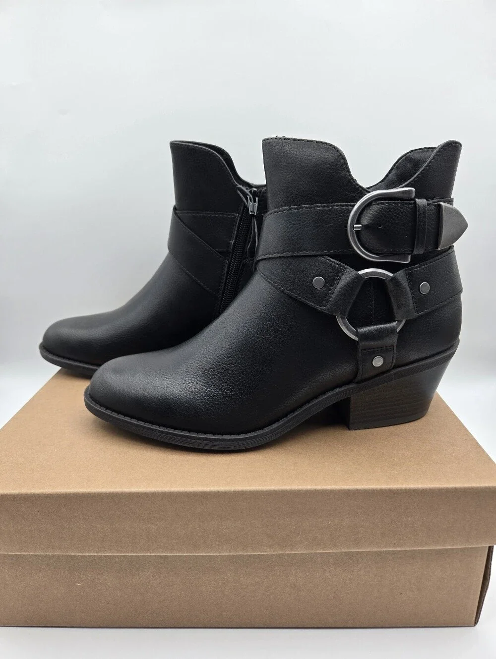 NEW Frye & Co Bellame Black Side Zip Ankle Boots Size 7.5 Moto Western Goth